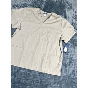 Mens Cherokee Scrub Top XL Khaki NWT Durable Comfortable V-Neck 3 Pockets